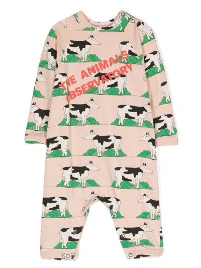 The Animals Observatory Babies' Cows-print Jersey Romper In Pink