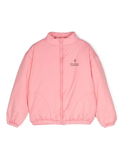 The Animals Observatory Kids' Crocodile Padded Jacket In Pink