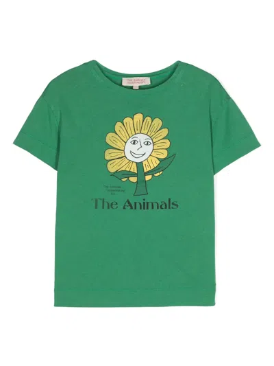 The Animals Observatory Kids' Daisy Rooster T-shirt In Green