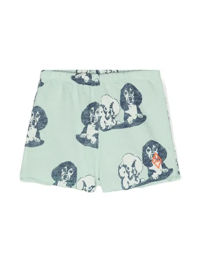 The Animals Observatory Babies' Dog-print Cotton Shorts In 绿色