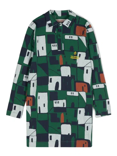 The Animals Observatory Kids' Dragon House-print Dress In Green
