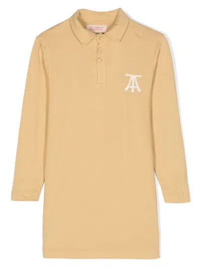 The Animals Observatory Kids' Dragon Logo-print Polo Dress In Neutrals