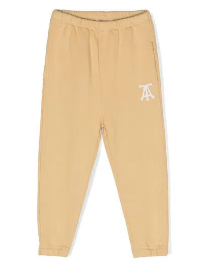 The Animals Observatory Kids' Dromedary Logo-print Track Pants In Neutrals