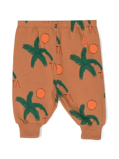 The Animals Observatory Babies' Dromedary Palm-leaf Print Trousers In Brown