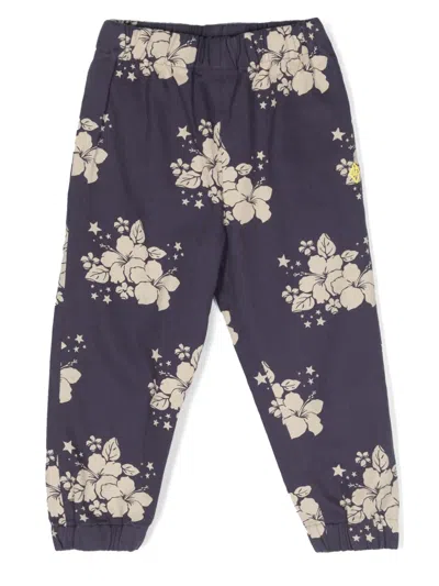 The Animals Observatory Kids' Elephant Floral-print Trousers In Blue