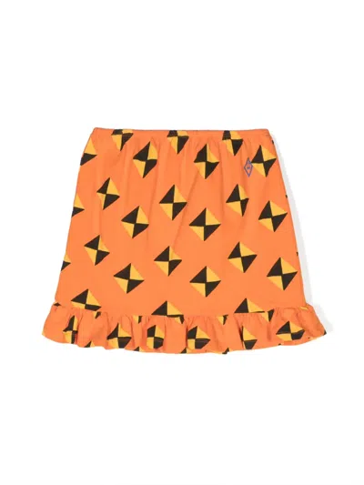 The Animals Observatory Kids' Ferret Graphic-print Cotton Skirt In Orange