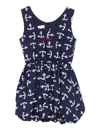 The Animals Observatory Kids' Flamingo Anchor-print Dress In Blue