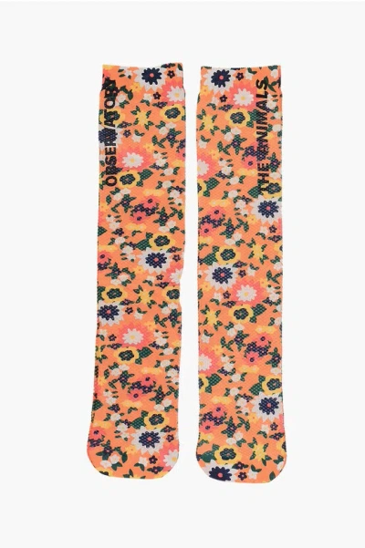 The Animals Observatory Floral-motif Long Socks In Pink