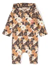The Animals Observatory Floral-print Hooded Rompers In Brown