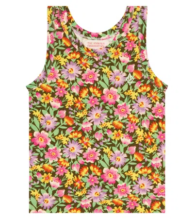 The Animals Observatory Kids' Frog Floral Cotton Top In Beige Flowers