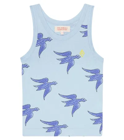 The Animals Observatory Kids' Frog Printed Cotton T-shirt In Blue Bird