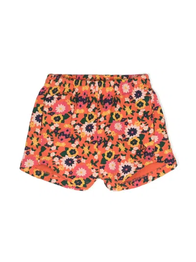 The Animals Observatory Kids' Gardener Cotton Shorts In Orange
