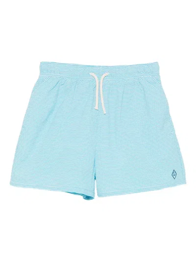 The Animals Observatory Kids' Gavial Striped Drawstring Swim Shorts In Blue