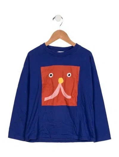 Pre-owned The Animals Observatory Kids' Girls' Graphic Print Long Sleeve Top In Blue