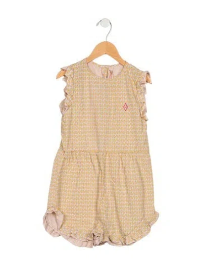 Pre-owned The Animals Observatory Kids' Girls Pattern Printed Embroidered Romper In Pink