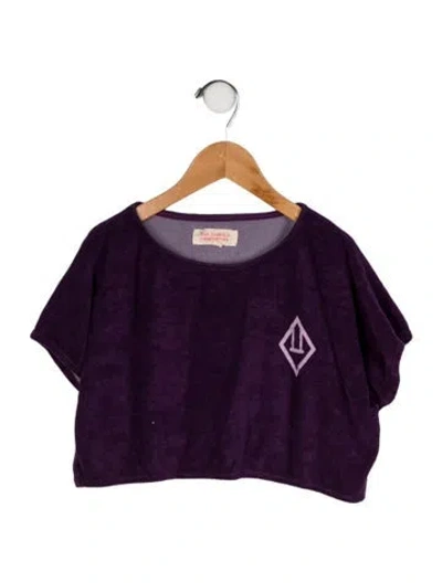 Pre-owned The Animals Observatory Kids' Girls' Printed Short Sleeve Cropped Top In Purple