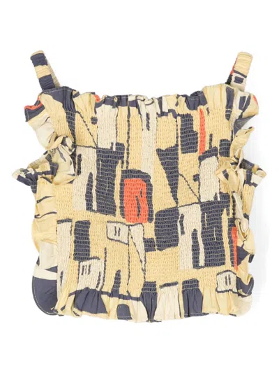 The Animals Observatory Kids' Goldfinch Geometric-print Top In Yellow