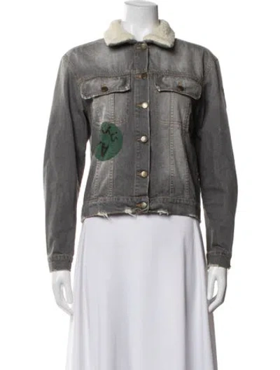 Pre-owned The Animals Observatory Graphic Print Denim Jacket In Grey