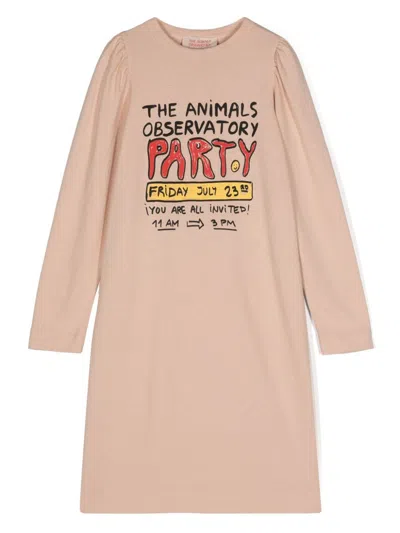 The Animals Observatory Kids' Graphic-print Mini Dress In Pink