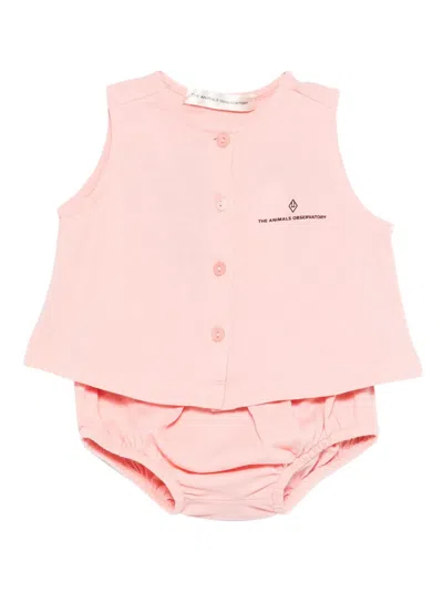 The Animals Observatory Babies' Graphic-print Shorts Set In Pink