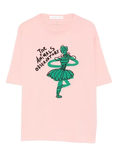 The Animals Observatory Kids' Graphic Print T-shirt In Pink