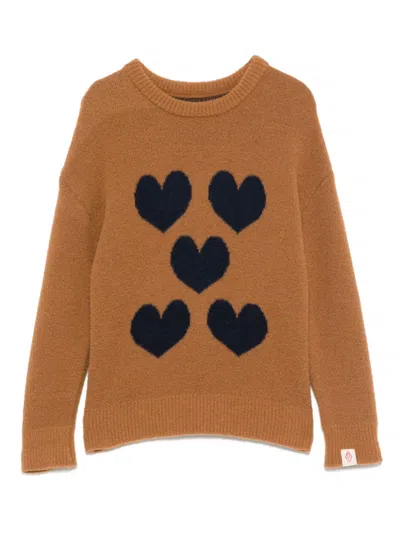 The Animals Observatory Kids' Heart-motif Sweatshirt In Brown