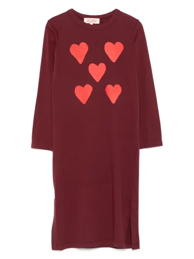 The Animals Observatory Heart-print Dress In Red