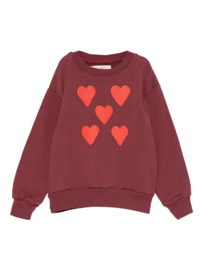 The Animals Observatory Kids' Heart-print Sweatshirt In Burgundy