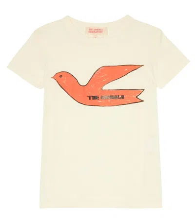 The Animals Observatory Kids' Hippo Printed Cotton T-shirt In White Bird
