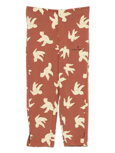 The Animals Observatory Kids' Horse Bird-print Trousers In Brown
