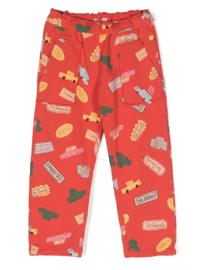 The Animals Observatory Kids' Horse Graphic-print Track Pants In Red