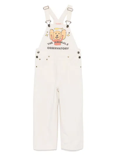 The Animals Observatory Kids' Illustration-print Dungarees In Neutrals