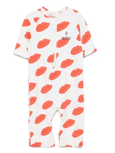 The Animals Observatory Kids' Illustration-print Sun Suit In White