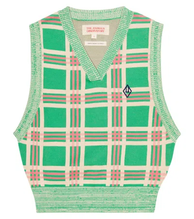 The Animals Observatory Kids' Jacquard Cotton Vest In Green Logo