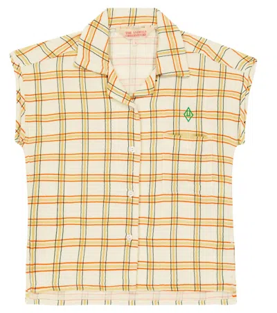 The Animals Observatory Kids' Kangaroo Checked Cotton Top In White Squares