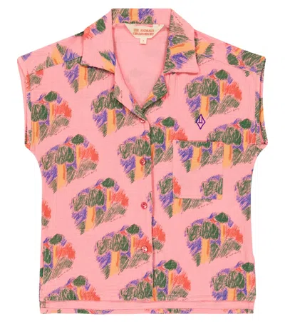 The Animals Observatory Kids' Kangaroo Printed Cotton Top In 152 At Pink