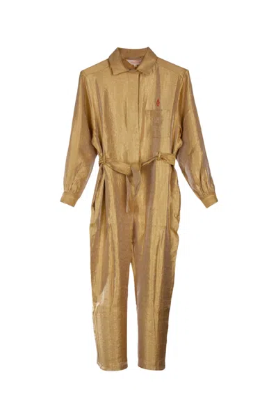 The Animals Observatory Kids Animal Print Jumpsuit In Brown