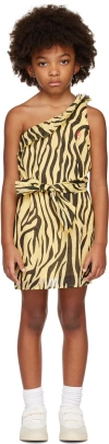 The Animals Observatory Printed One-shoulder Cotton Dress In Yellow_zebra