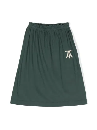 The Animals Observatory Kids' Kitten Logo-print Cotton Skirt In Green
