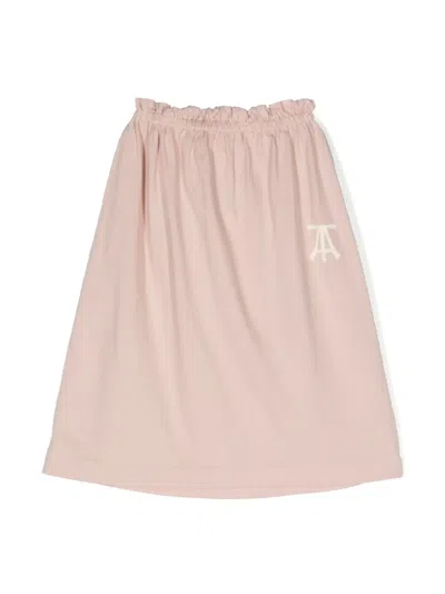 The Animals Observatory Kids' Kitten Logo-print Cotton Skirt In Pink