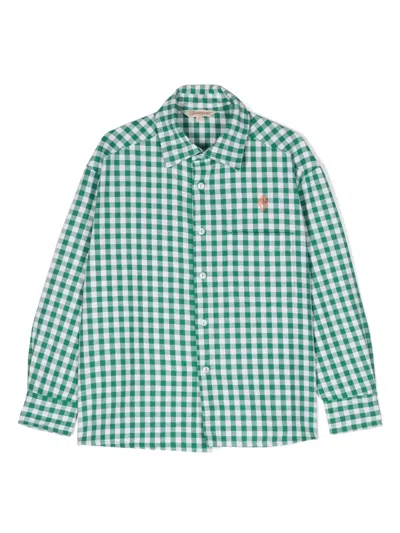 The Animals Observatory Kids' Logo-embroidered Checked Shirt In Green