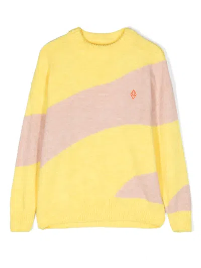 The Animals Observatory Kids' Logo-embroidered Contrasting-trim Jumper In Yellow