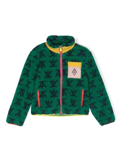 The Animals Observatory Kids' Logo-embroidered Fleece Jacket In Green