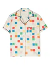 The Animals Observatory Logo-embroidered Geometric-print Shirt In Neutrals