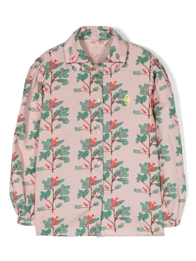 The Animals Observatory Kids' Logo-embroidered Graphic-print Shirt In Pink