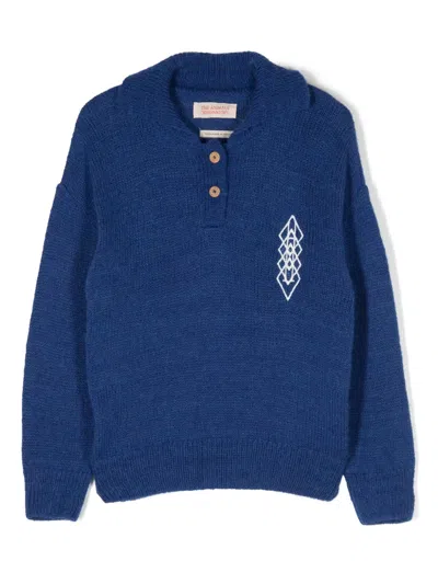 The Animals Observatory Kids' Logo-embroidered Long-sleeve Jumper In Blue