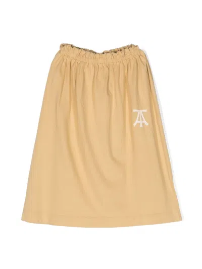 The Animals Observatory Kids' Logo-print Cotton Skirt In Neutrals