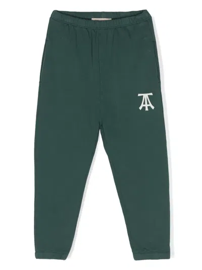 The Animals Observatory Kids' Logo-print Cotton Track Pants In Green