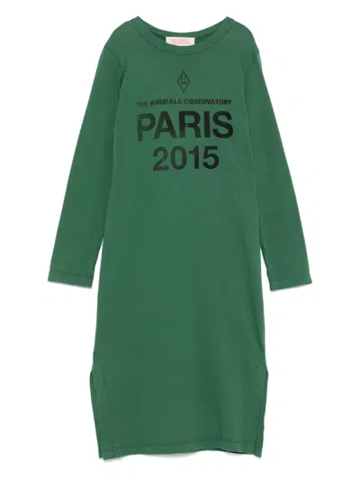 The Animals Observatory Kids' Logo-print Dress In Green