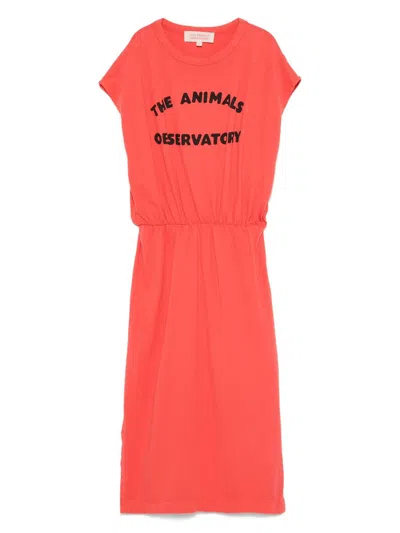 The Animals Observatory Kids' Logo-print Dress In Red